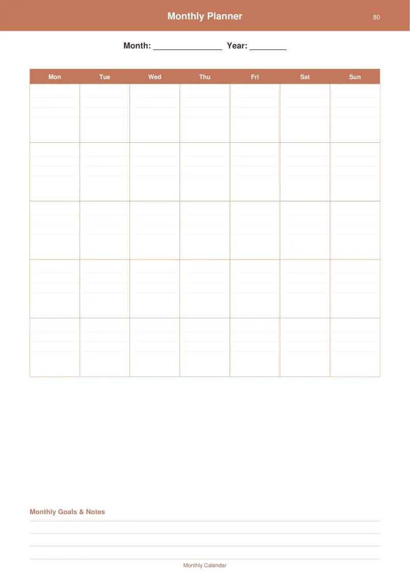 Monthly Planner — Terracotta Warm — page 4 preview