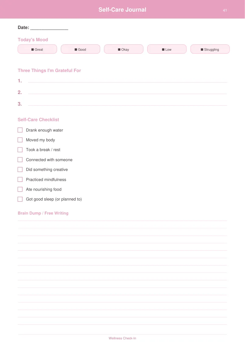 Self Care Journal — Blush Pink — page 2 preview