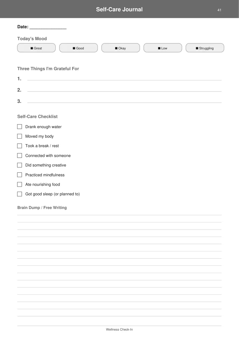 Self Care Journal — Charcoal Minimal — page 2 preview