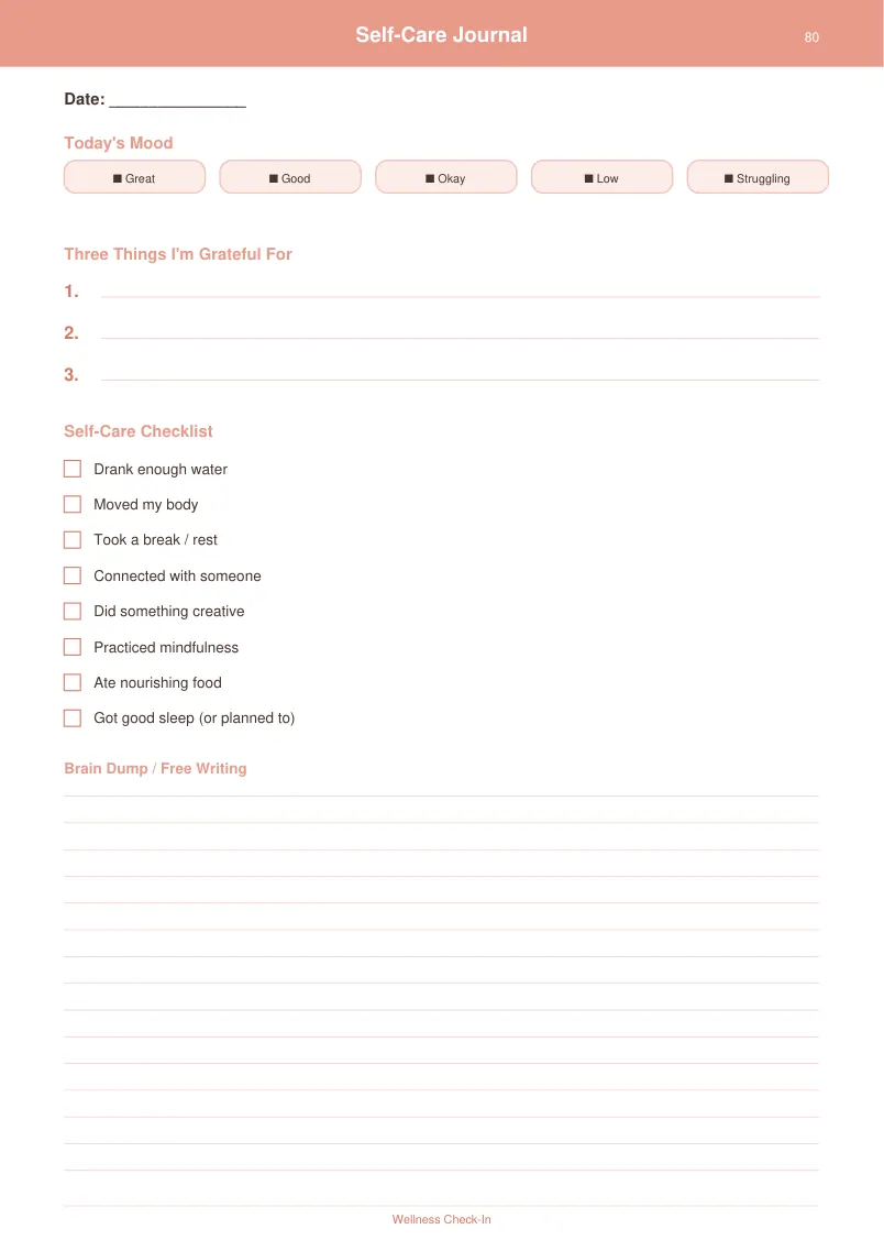 Self Care Journal — Coral Sunset — page 4 preview