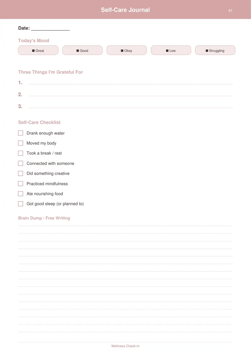 Self Care Journal — Dusty Rose — page 2 preview