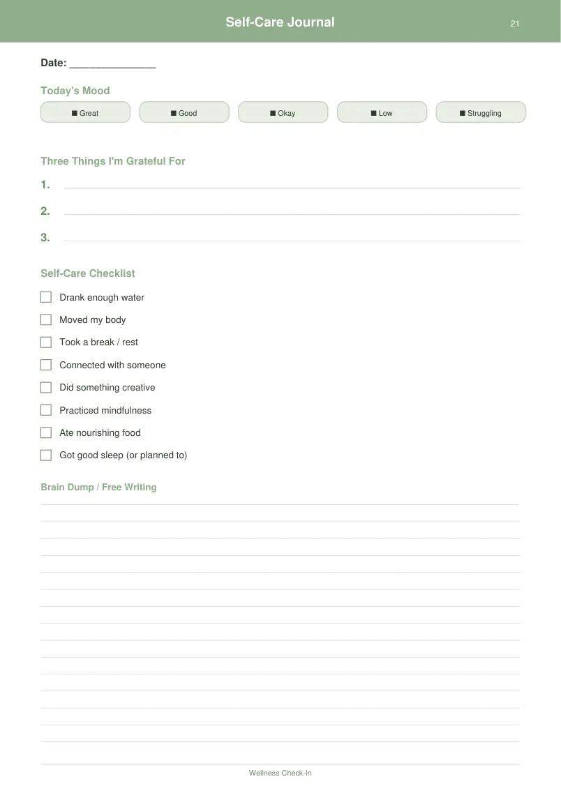 Self Care Journal — Sage Green — page 1 preview