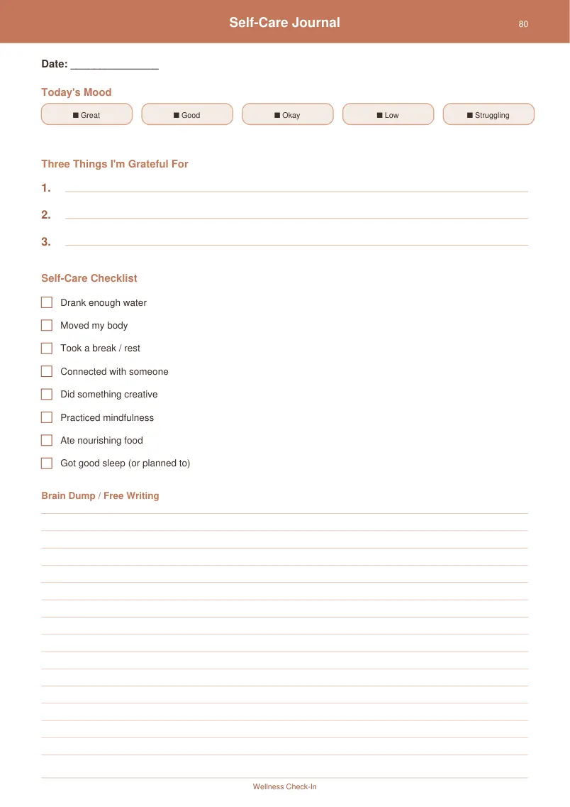 Self Care Journal — Terracotta Warm — page 4 preview