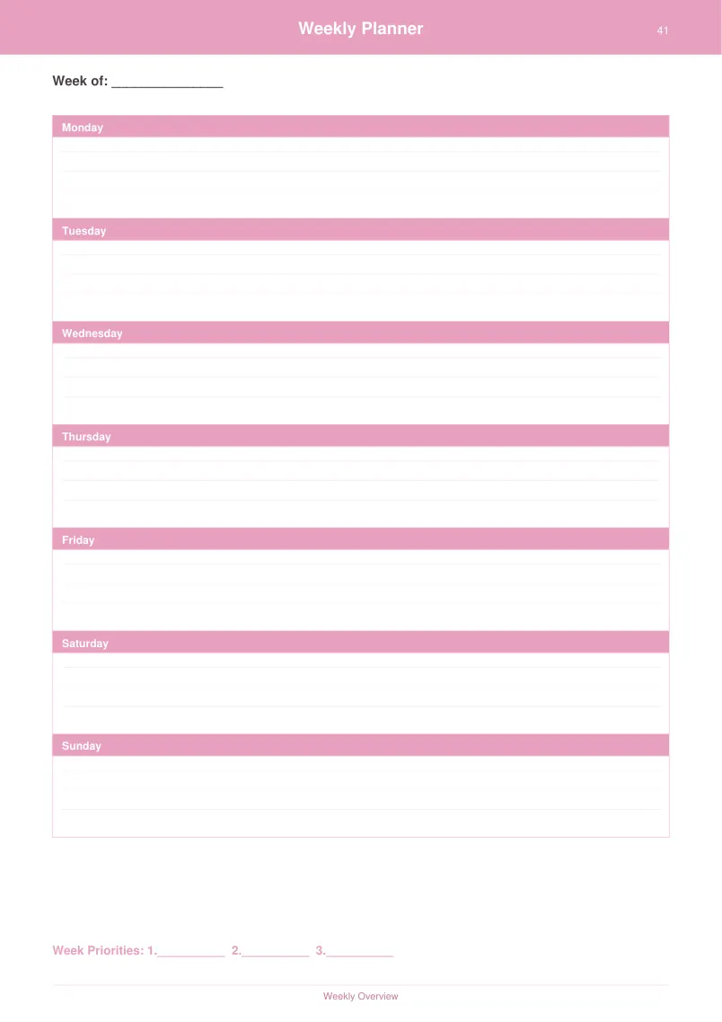 Weekly Planner — Blush Pink — page 2 preview