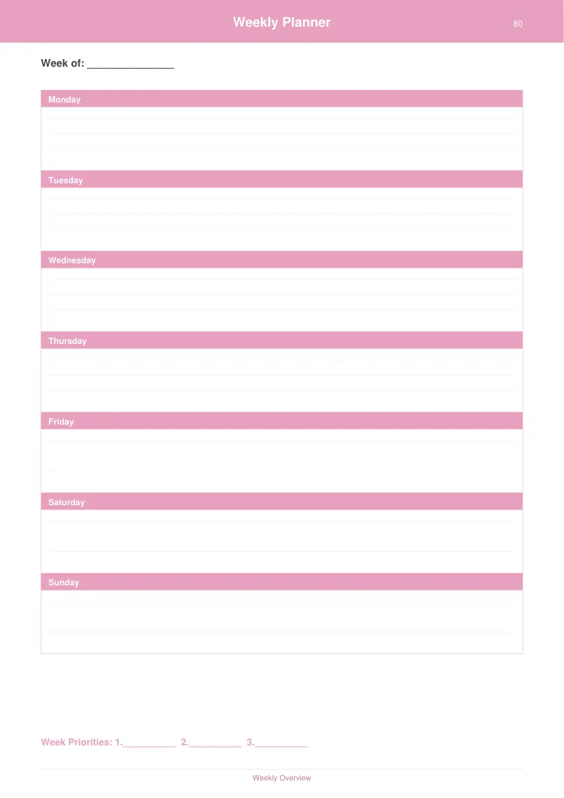 Weekly Planner — Blush Pink — page 4 preview