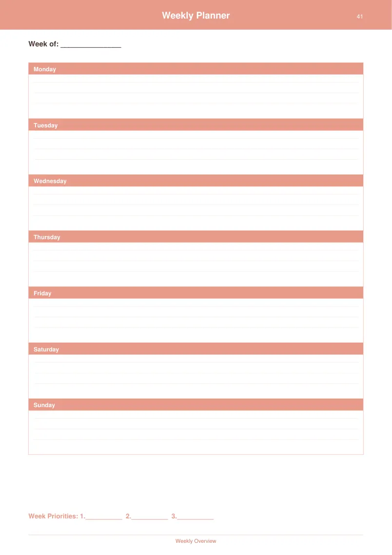Weekly Planner — Coral Sunset — page 2 preview