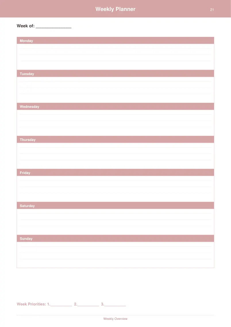 Weekly Planner — Dusty Rose — page 1 preview