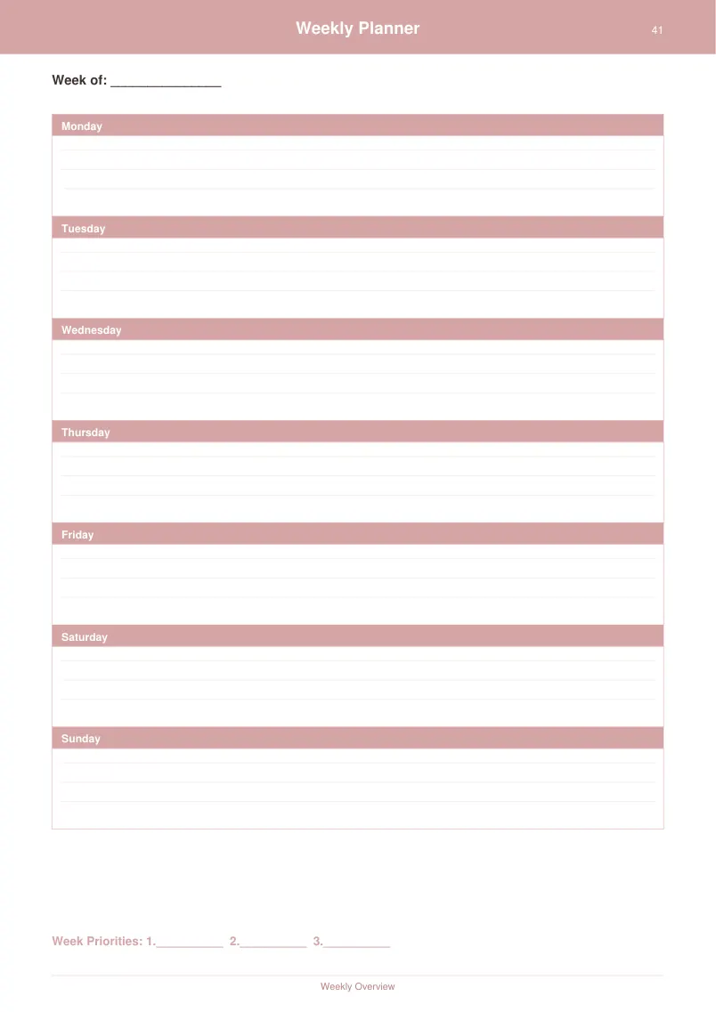 Weekly Planner — Dusty Rose — page 2 preview