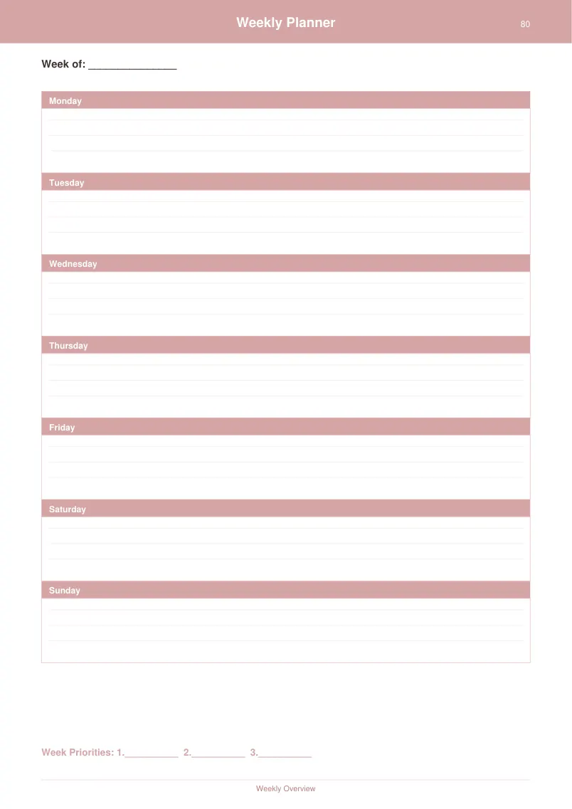 Weekly Planner — Dusty Rose — page 4 preview