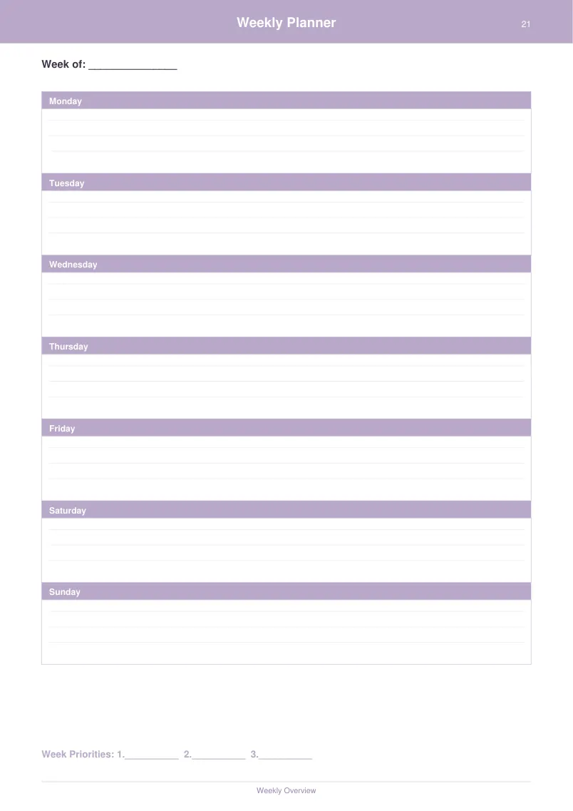Weekly Planner — Lavender Dream — page 1 preview