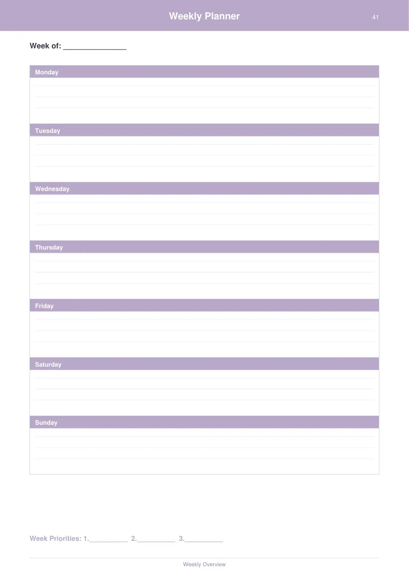 Weekly Planner — Lavender Dream — page 2 preview