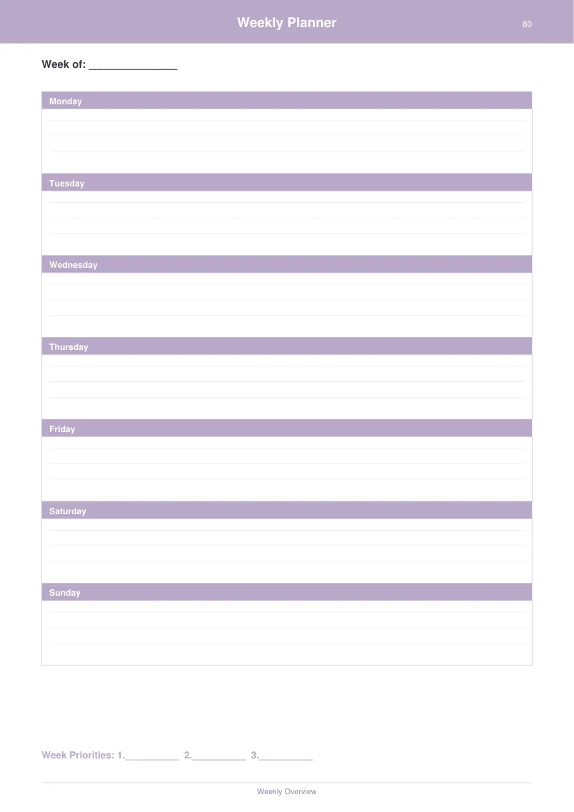 Weekly Planner — Lavender Dream — page 4 preview