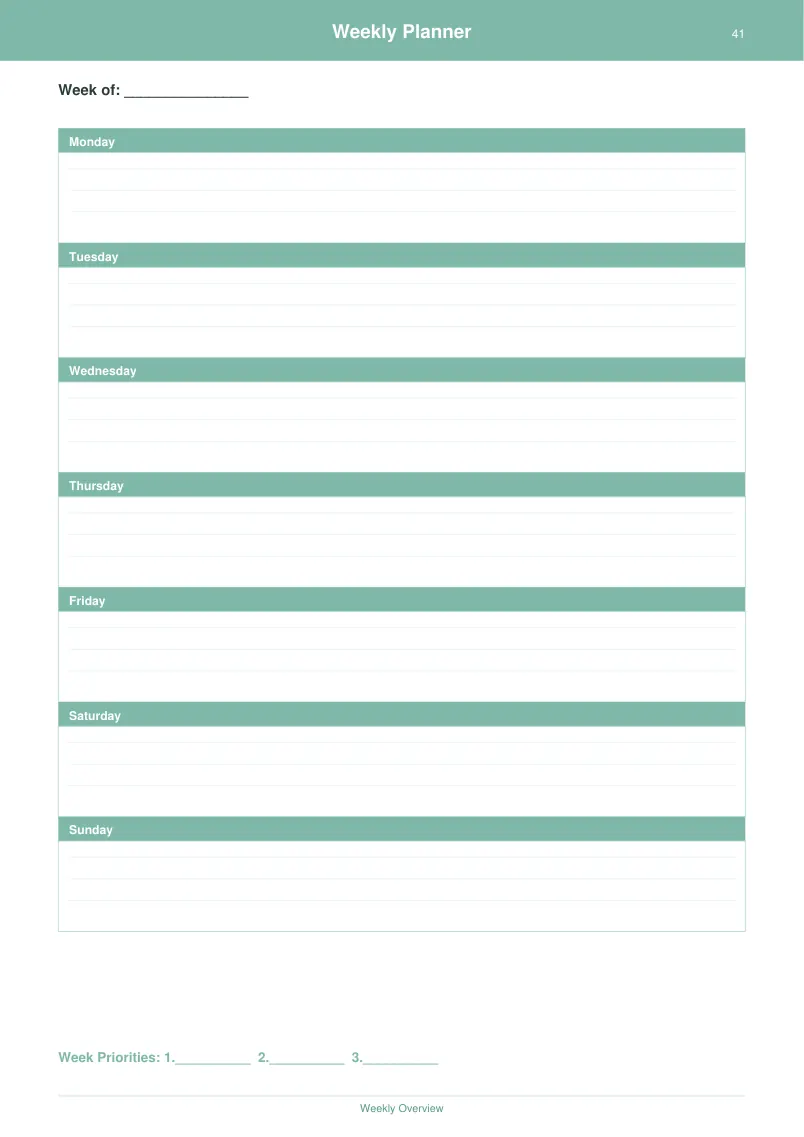 Weekly Planner — Mint Fresh — page 2 preview