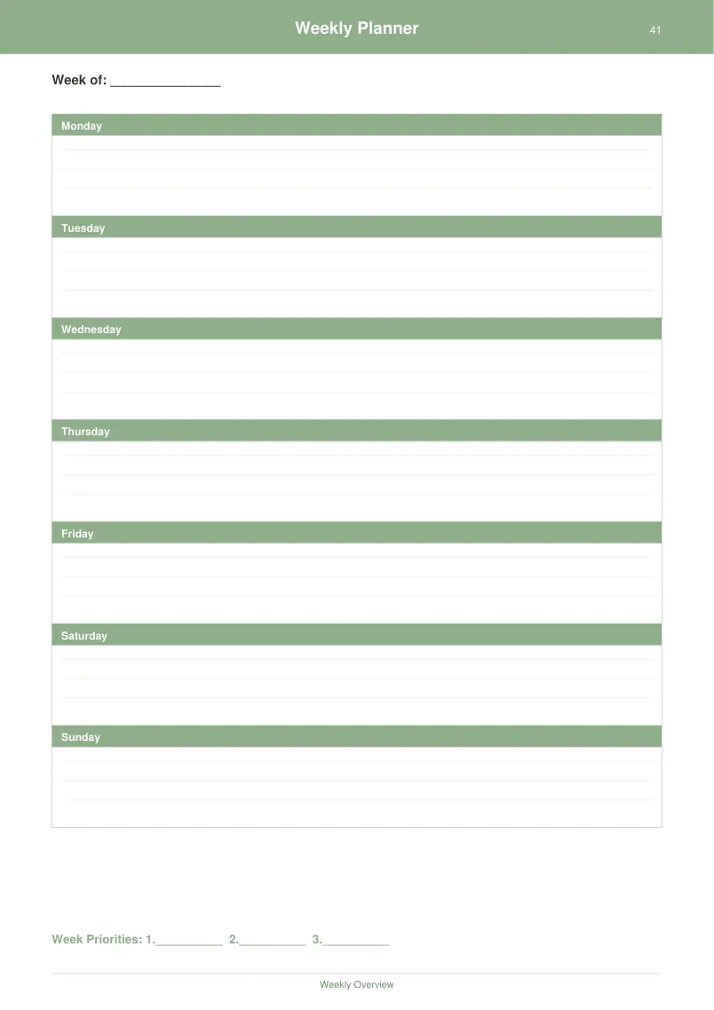 Weekly Planner — Sage Green — page 2 preview